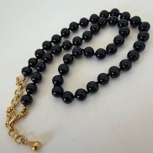 Classic Monet Jet Black Glass Beaded Necklace with Gold Tone Extender